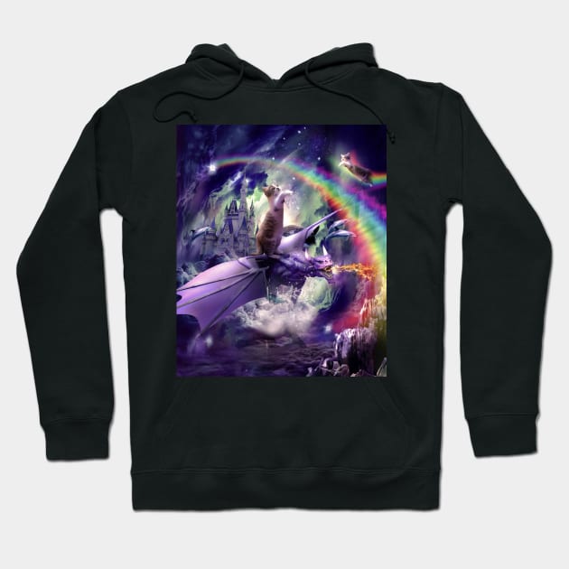 Rainbow Space Cat On Dragon Hoodie by Random Galaxy